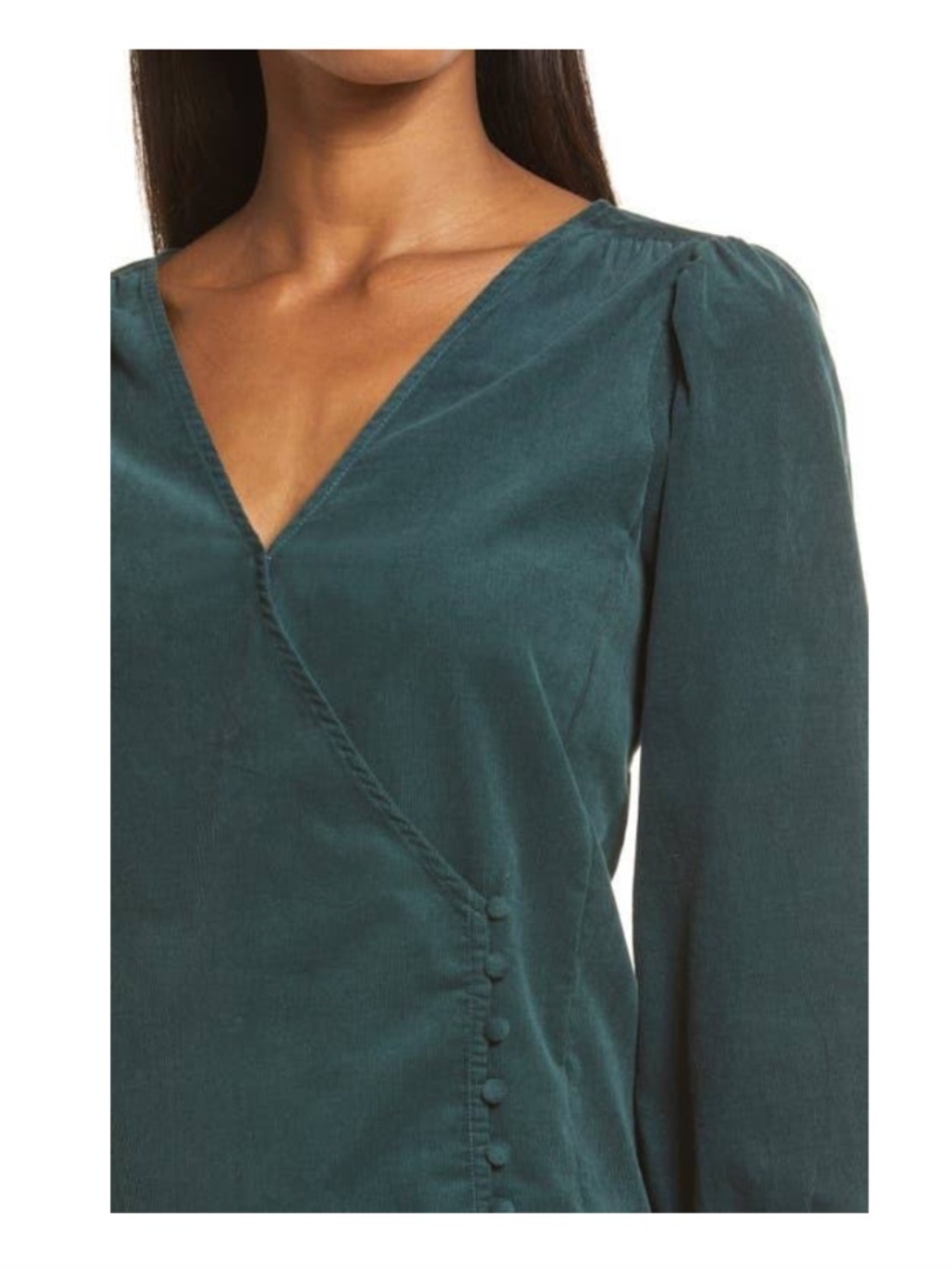 Madewell Corduroy Kinston Side-Button Preppy Wrap Top Midnight Green Size Small - Picture 4 of 9
